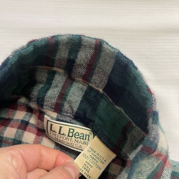 L.L. Bean VTG Green Paid Cotton Long Sleeve Button Down Shirt Size XXL - Picture 2 of 6